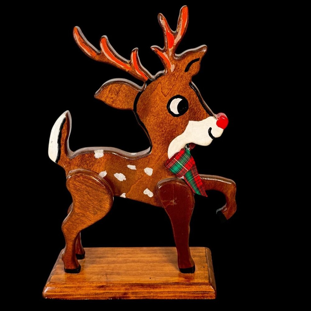 Vintage Wooden Christmas Deer 12.75" Holiday Home Decor Reindeer Shelf Sitter